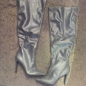 Shimmering Silver Heeled Boots